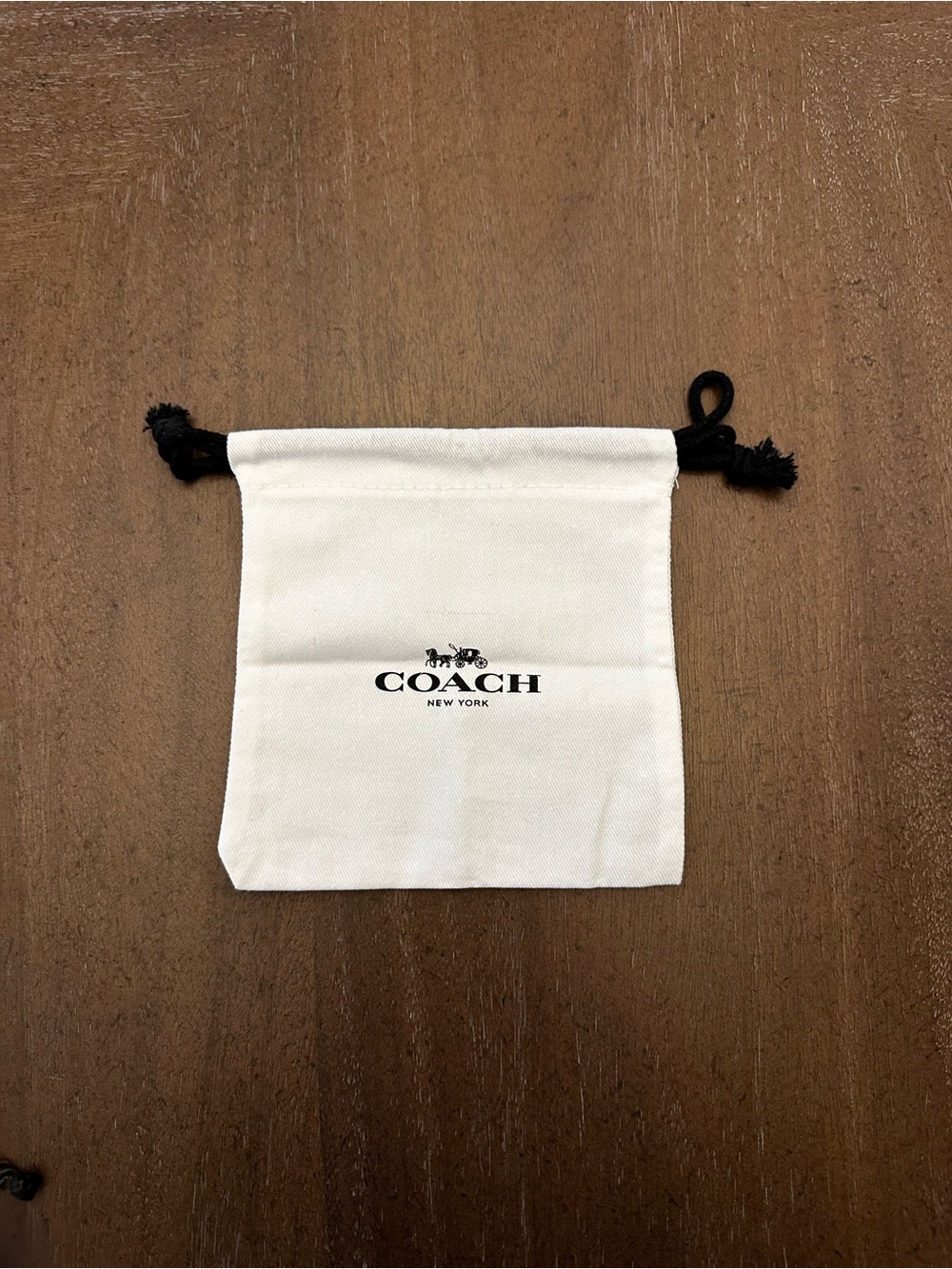 Coach White Cotton Drawstring Jewelry Pouch with Black Cord